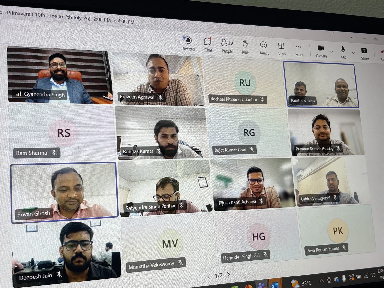 Live online Primavera cohort with engineers across India and Gulf